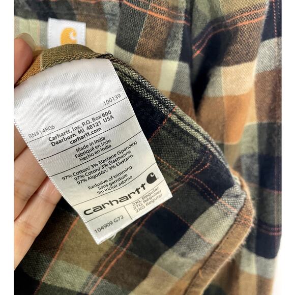 Men's Carhartt plaid flannel relaxed fit button down shirt 2XL - Picture 4 of 5